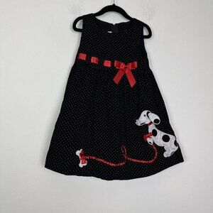 Bonnie Jean Black Polka Dot Dress With Dog Appliqué Girls Size 4T